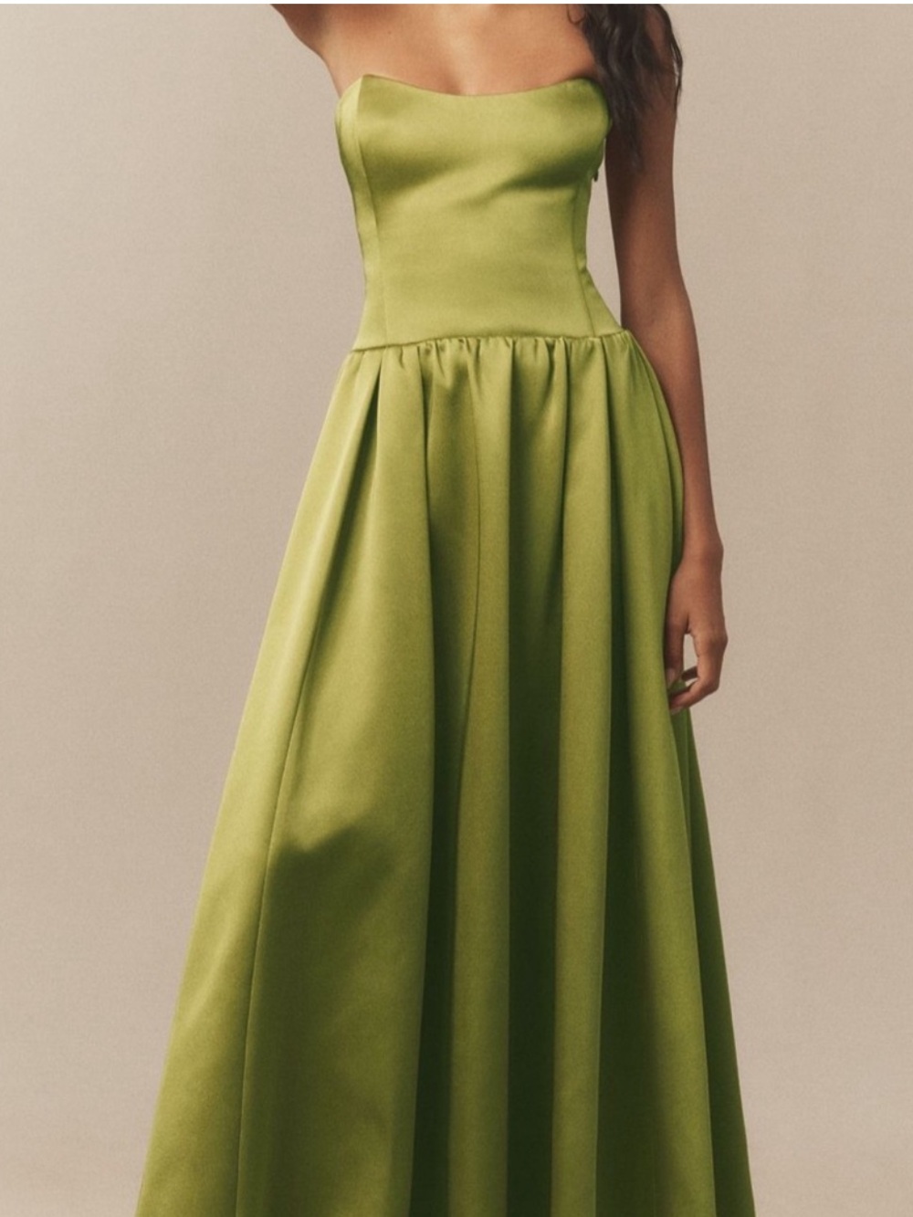 BHLDN Olive Green Strapless Satin Ball Gown